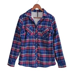 Kuhl Fleece Lined Plaid Flannel Shirt Red Blue Womens Small